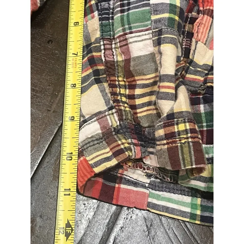 Gap Kids Madras Plaid Cargo Shorts Blue Yellow Green Flat Front Preppy Size 12